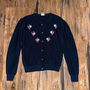 Vintage bayer Floral Embroidered Navy Cardigan